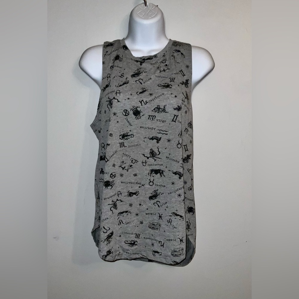 Black & Gray Relaxed Fit Sleeveless Zodiac Astrology Tee Sz L - Picture 5 of 8